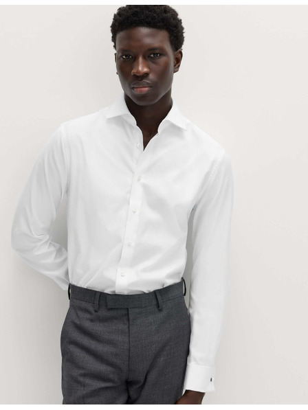 Marks & Spencer Razkošna bombažna srajca z dvojnimi manšetami ozkega kroja Marks & Spencer v beli barvi