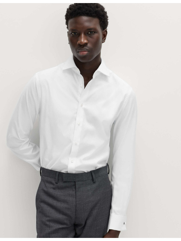 Marks & Spencer Razkošna bombažna srajca z dvojnimi manšetami ozkega kroja Marks & Spencer v beli barvi