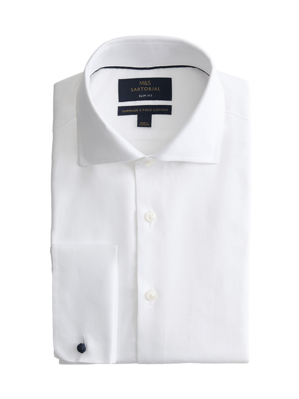 Marks & Spencer Razkošna bombažna srajca z dvojnimi manšetami ozkega kroja Marks & Spencer v beli barvi