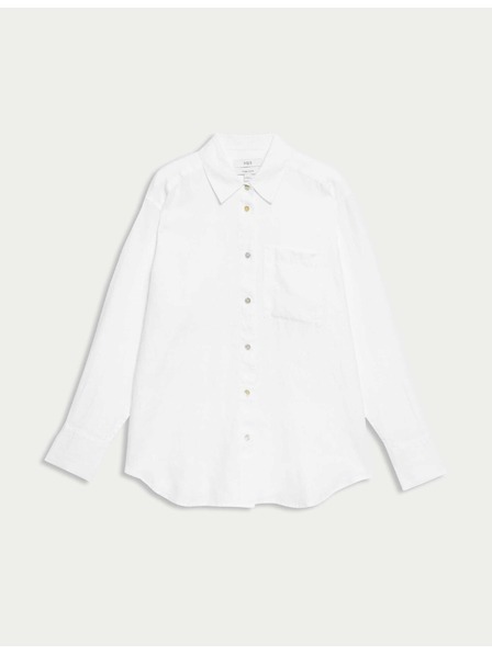 Marks & Spencer Oversized srajca v slogu Girlfriend z ovratnikom, iz čistega lanu Marks & Spencer bela