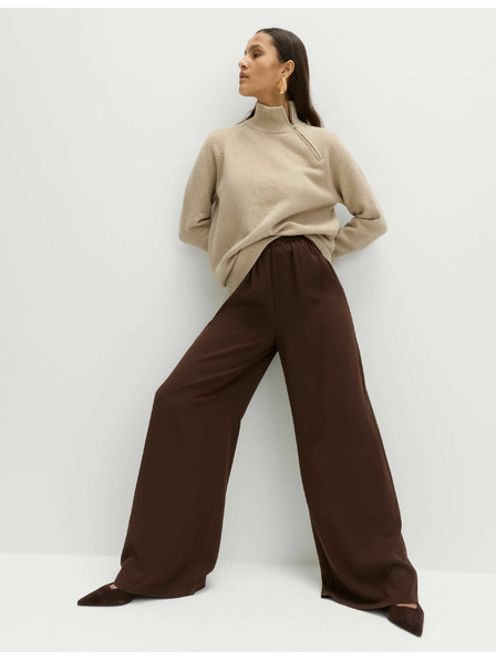 Marks & Spencer Krepe hlače z širokim hlačnicam in elastičnim pasom Marks & Spencer rjava