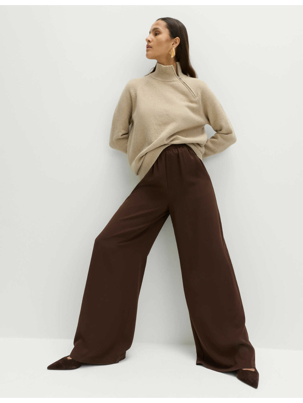 Marks & Spencer Krepe hlače z širokim hlačnicam in elastičnim pasom Marks & Spencer rjava