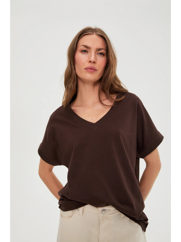 Moodo Majica z izrezom rjava Moodo