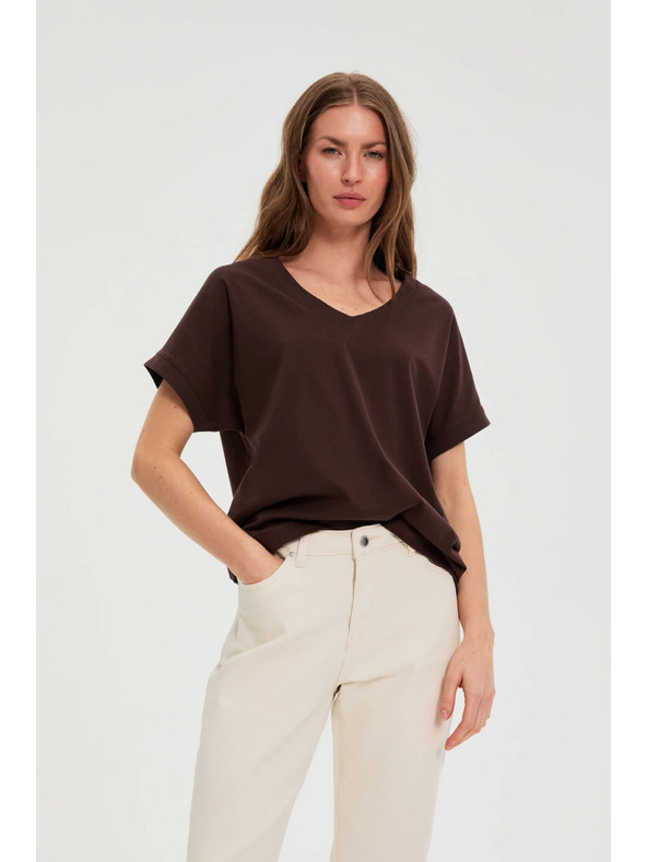 Moodo Majica z izrezom rjava Moodo