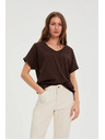 Moodo Majica z izrezom rjava Moodo