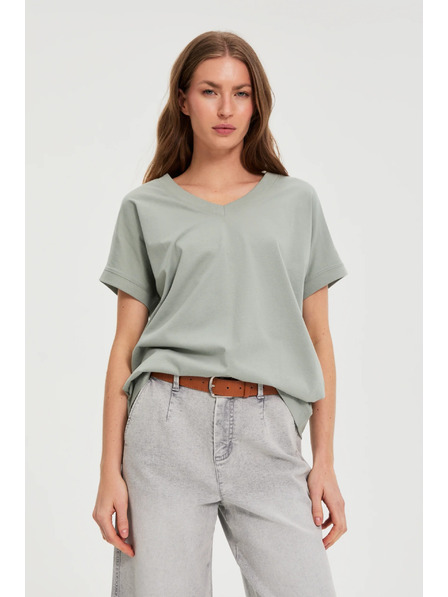 Moodo Majica z izrezom olivna Moodo