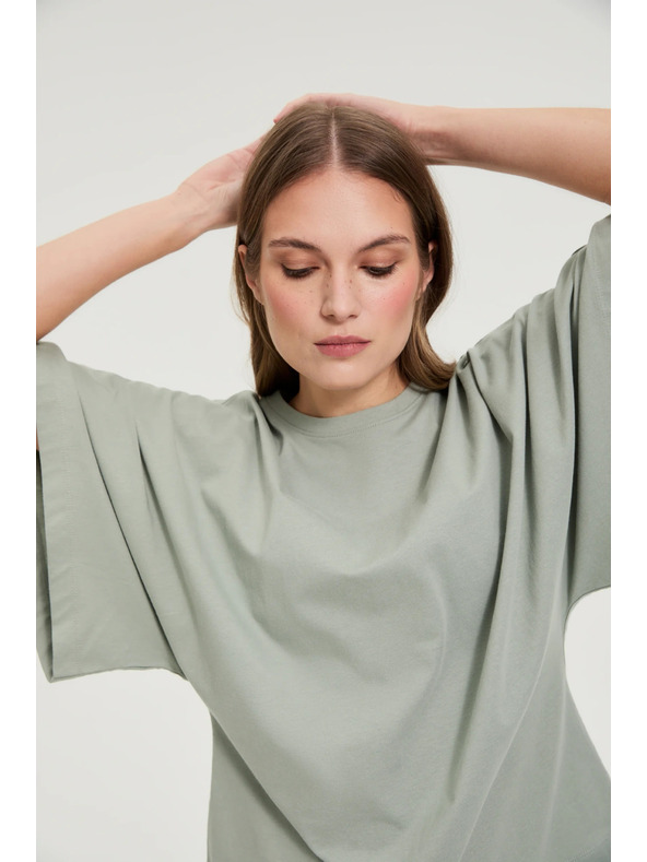 Moodo Bluza s širokimi rokavi olivna Moodo