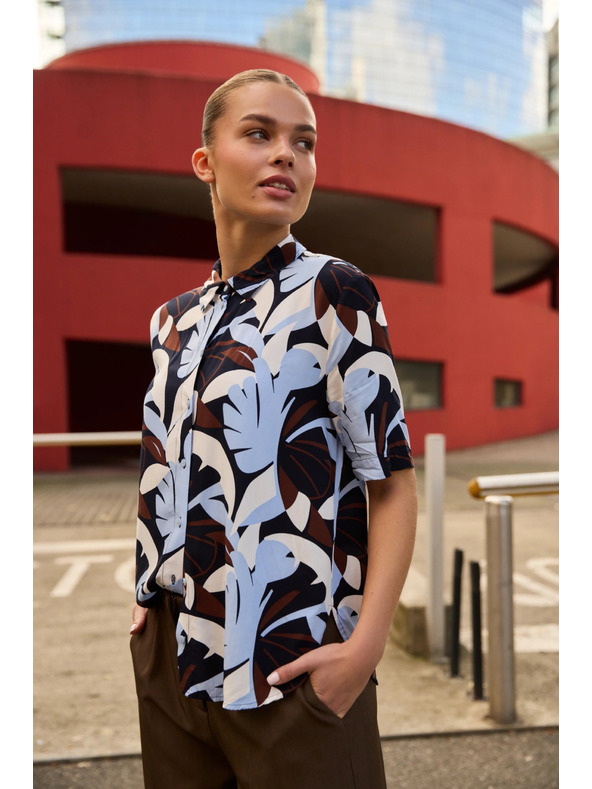 Moodo Vzorčena srajca temno modra Moodo