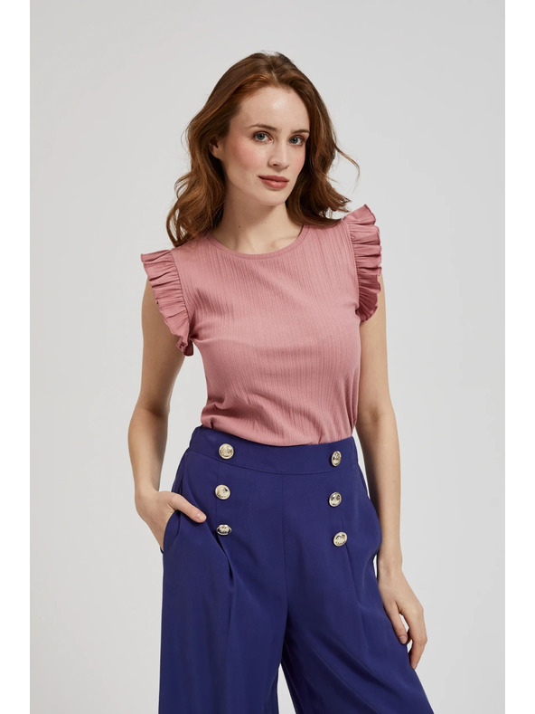 Moodo Rebrasta bluza s volanima na ramenih roza Moodo