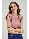 Moodo Rebrasta bluza s volanima na ramenih roza Moodo