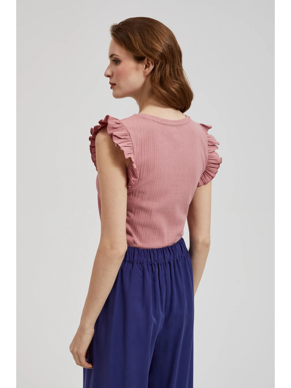 Moodo Rebrasta bluza s volanima na ramenih roza Moodo