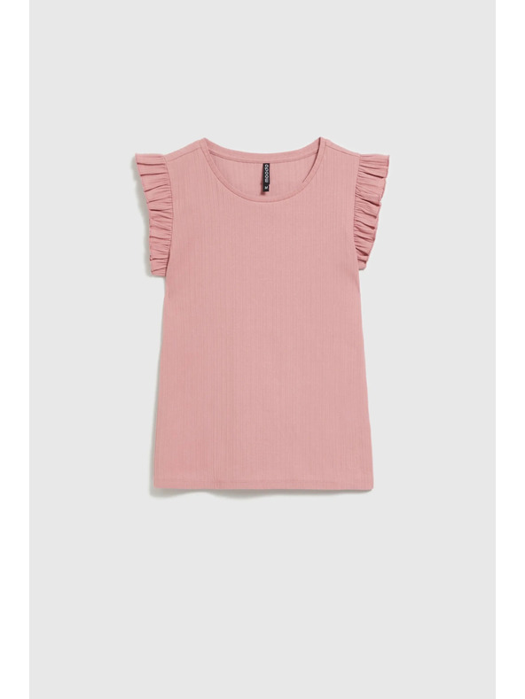 Moodo Rebrasta bluza s volanima na ramenih roza Moodo