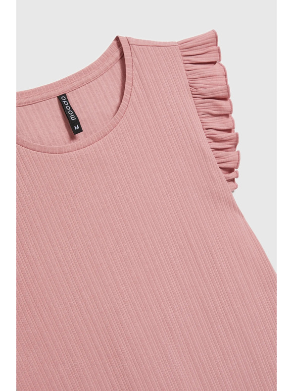 Moodo Rebrasta bluza s volanima na ramenih roza Moodo