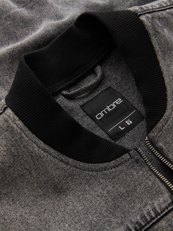 Ombre Clothing Moška bomber jakna iz džinsa z učinkom pranja kamenja - siva V1 OM-JADJ-0163 Ombre Clothing