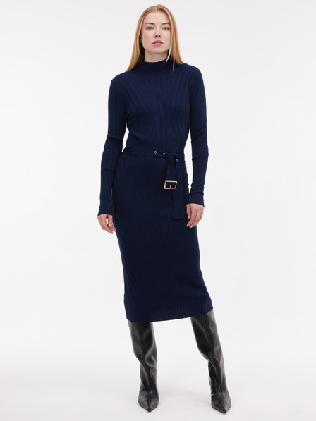 Orsay Temno modra ženska midi obleka s pasom ORSAY