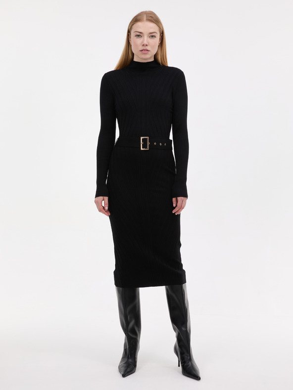 Orsay Črna ženska midi obleka s pasom ORSAY