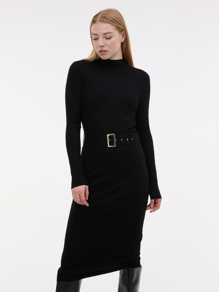 Orsay Črna ženska midi obleka s pasom ORSAY