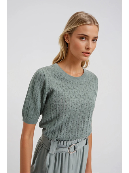 Moodo Oljčno zelen pulover s kratkimi rokavi Moodo