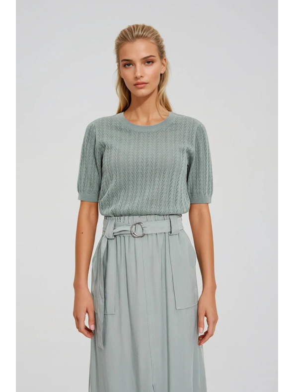 Moodo Oljčno zelen pulover s kratkimi rokavi Moodo