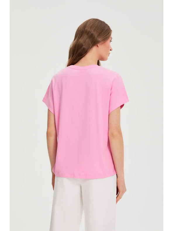 Moodo Roza bombažna bluza s kratkimi rokavi Moodo