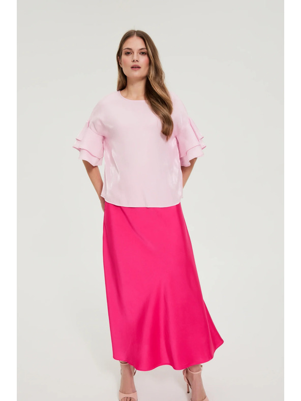 Moodo Roza srajca s volanji na rokavih Moodo