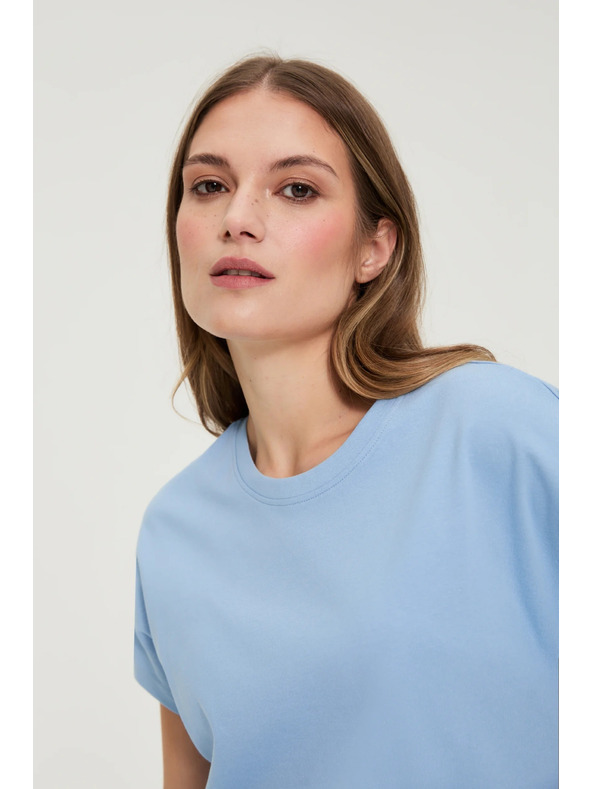 Moodo Bombažna modra bluza s kratkimi rokavi Moodo