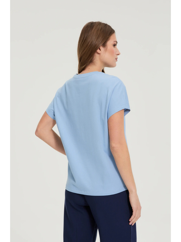 Moodo Bombažna modra bluza s kratkimi rokavi Moodo