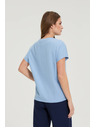 Moodo Bombažna modra bluza s kratkimi rokavi Moodo