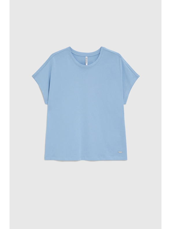 Moodo Bombažna modra bluza s kratkimi rokavi Moodo