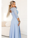 numoco AMBER Elegantna dolga čipkasta obleka z izrezom - svetlo modra