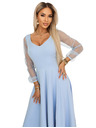 numoco LORETTA Edinstvena dolga obleka s tila rokavi in izrezom - svetlo modra