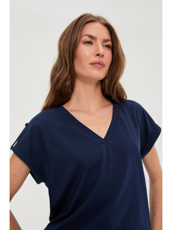 Moodo Bombažna majica temno modra Moodo