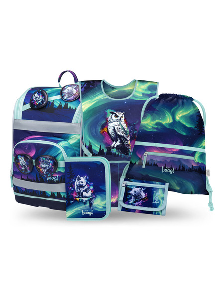 BAAGL  BAAGL SET 5 Zippy Plus Aurora: aktovka, pernica, vrečka, predpasnik, denarnica GRS