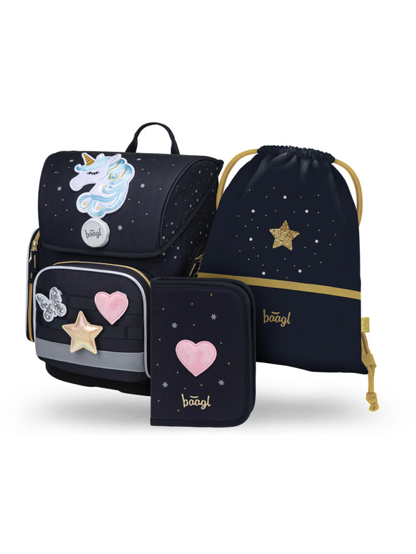 BAAGL  BAAGL SET 3 Ergo Unicorn Gold: aktovka, svinčnik, vrečka