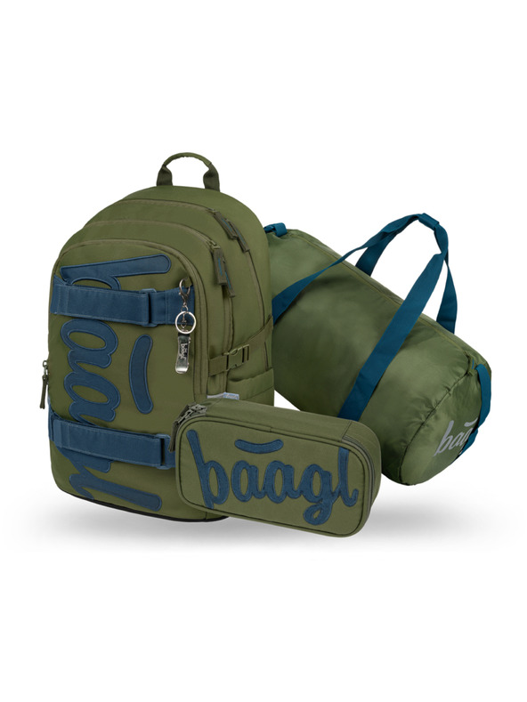 BAAGL  BAAGL KOMPLET 3 Skate Olive: nahrbtnik, penal, športna torba GRS
