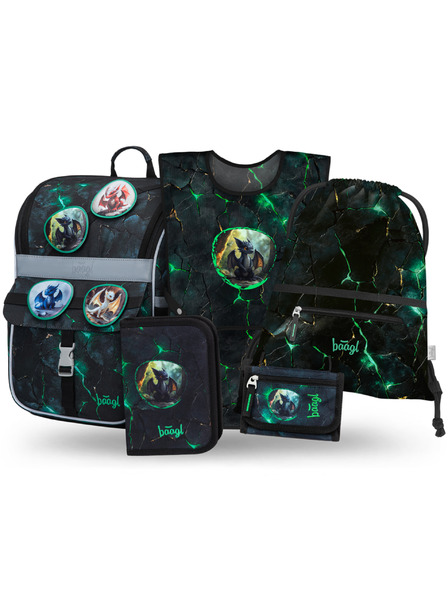 BAAGL  BAAGL KOMPLET 5 Zippy Draci: aktovka, penal, nahrbtnik, pregača, denarnica