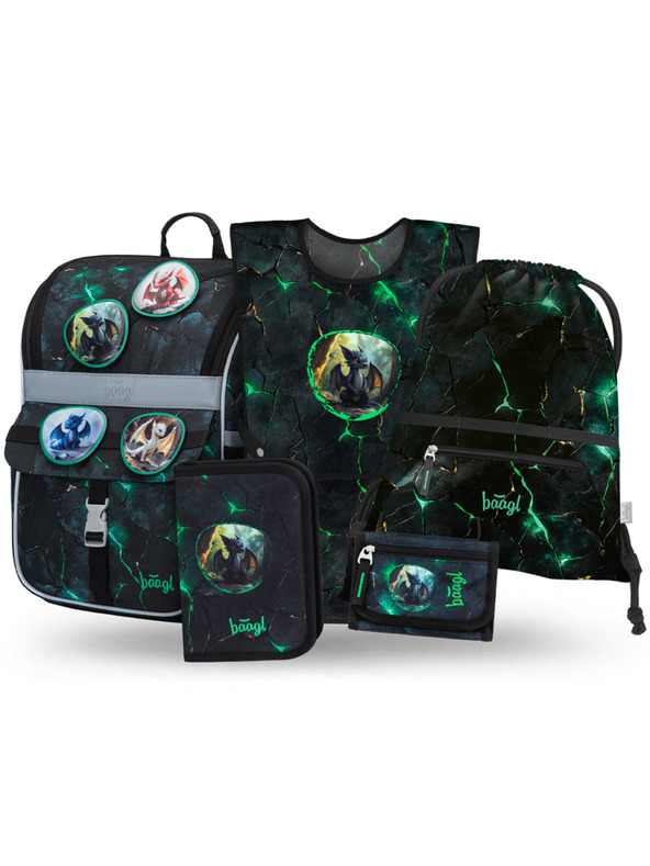 BAAGL  BAAGL KOMPLET 5 Zippy Draci: aktovka, penal, nahrbtnik, pregača, denarnica