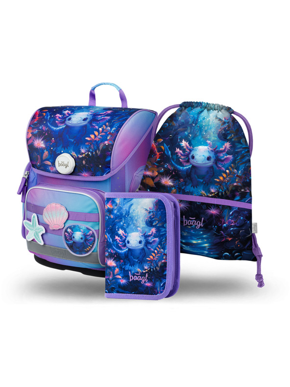 BAAGL  BAAGL SET 3 Ergo Axolotl: aktovka, peresnica, vrečka