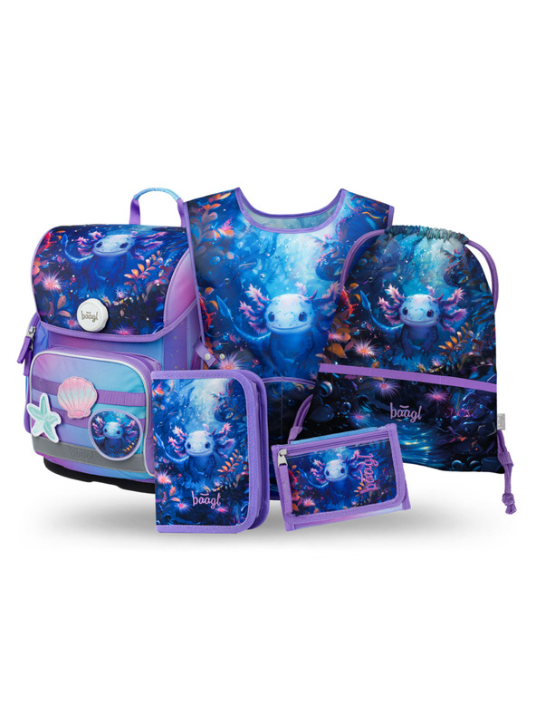 BAAGL  BAAGL SET 5 Ergo Axolotl: aktovka, peresnica, vrečka, predpasnik, denarnica