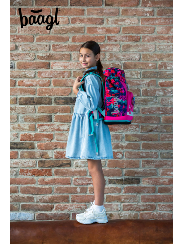 BAAGL  BAAGL SET 5 Airy Plus Flamingoji: nahrbtnik, peresnica, vrečka, predpasnik, denarnica