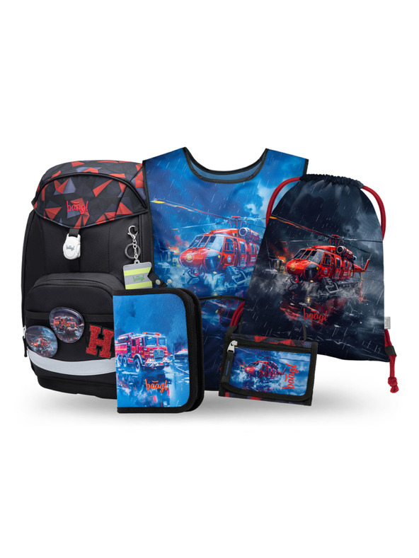 BAAGL  BAAGL SET 5 Airy Plus Reševalci: nahrbtnik, peresnica, vrečka, predpasnik, denarnica