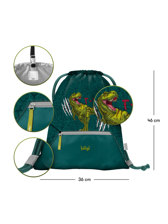 BAAGL  Zelena torba z žepom Baagl T-Rex