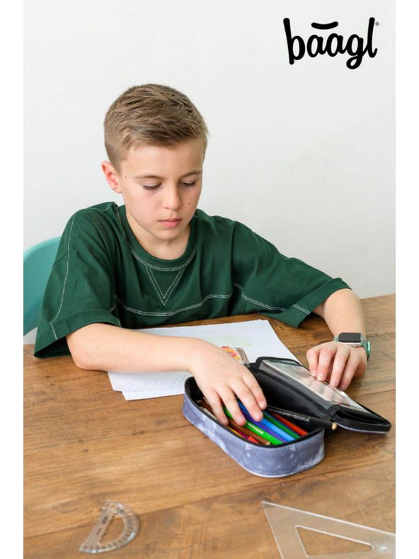 BAAGL  Sivi šolski kovček za svinčnike Baagl NASA Grey