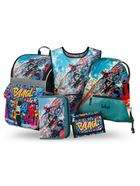 BAAGL  BAAGL SET 5 Zippy Skatepark: aktovka, penal, vrečka, predpasnik, denarnica