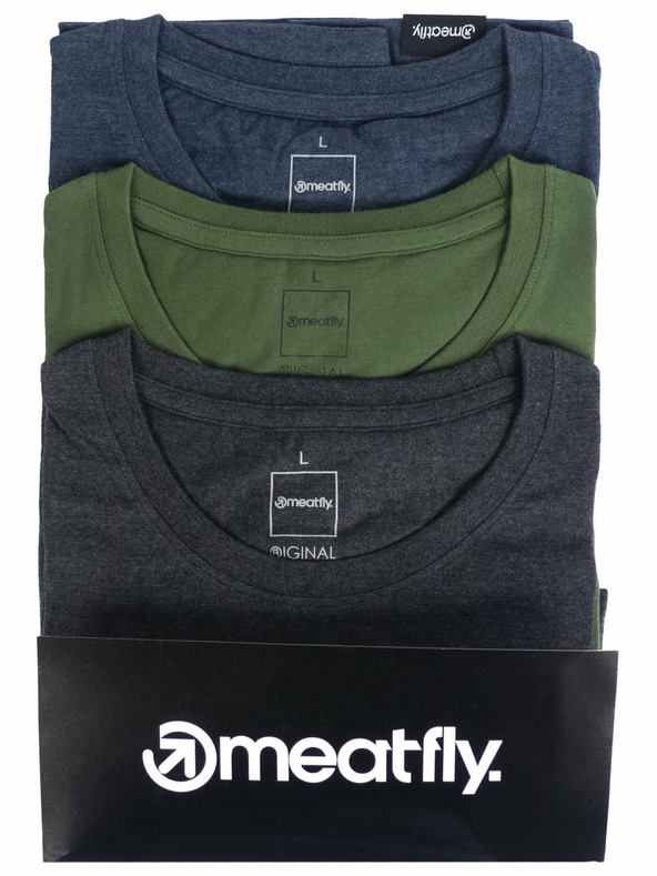 Meatfly Meatfly paket moških majic Basic Multipack Charcoal Heather/Olive/Navy Heather | Siva | Velikost