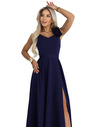 numoco Elegantne večerne maksi obleke z razporkom in vrtnicami - mornarsko modra