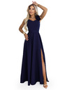 numoco Elegantne večerne maksi obleke z razporkom in vrtnicami - mornarsko modra