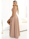 numoco LORETTA Edinstvene dolge obleke s tüllastimi rokavi in izrezom - bež