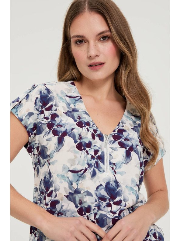 Moodo Temno modra viskozna srajca Moodo s cvetličnim vzorcem