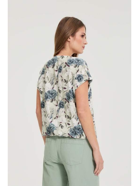 Moodo Srajca iz viskoze s cvetovi olivno zelena Moodo